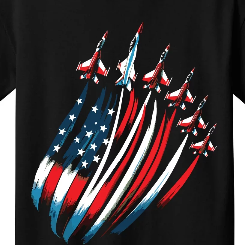 Patriotic Usa Flag Fighter Jets 4th Of July Kids T-Shirt