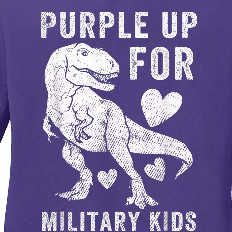 Purple Up For Military Kid Military Child Month Dino Boys Ladies Long Sleeve Shirt