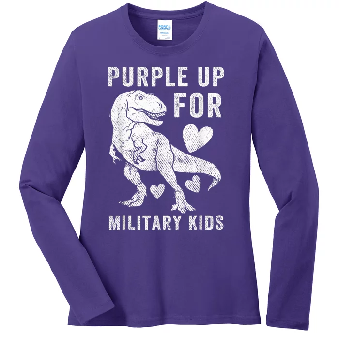 Purple Up For Military Kid Military Child Month Dino Boys Ladies Long Sleeve Shirt