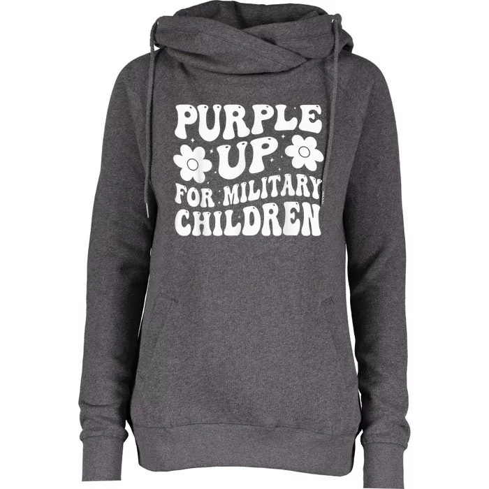 Purple Up For Military Kid Military Child Month Groovy Womens Funnel Neck Pullover Hood