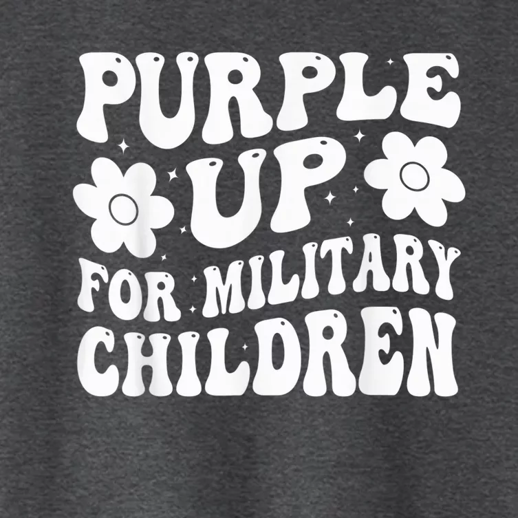 Purple Up For Military Kid Military Child Month Groovy Women's Crop Top Tee