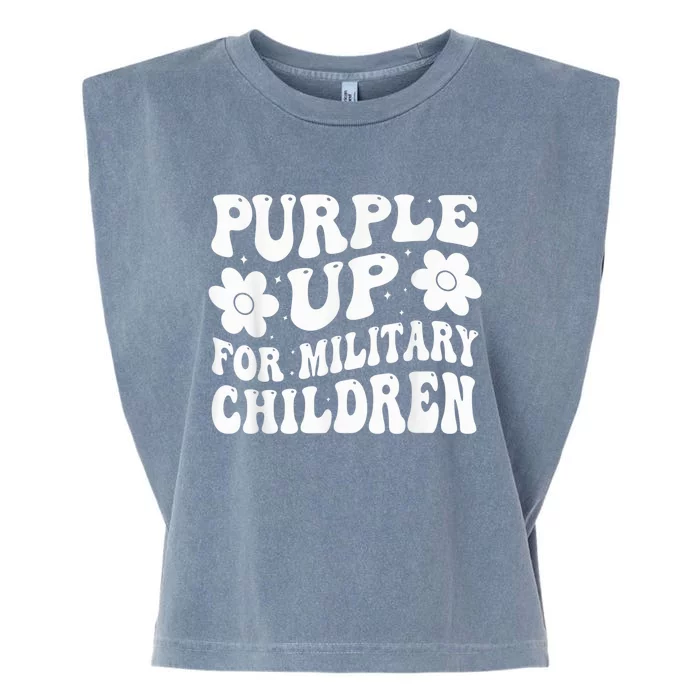 Purple Up For Military Kid Military Child Month Groovy Garment-Dyed Women's Muscle Tee