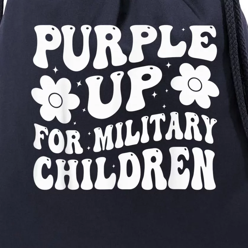 Purple Up For Military Kid Military Child Month Groovy Drawstring Bag