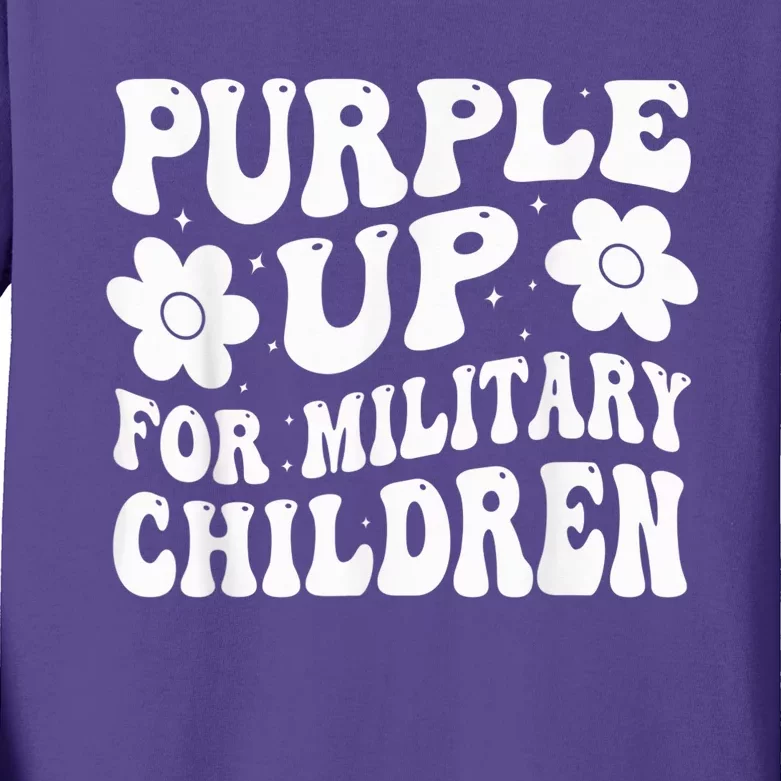 Purple Up For Military Kid Military Child Month Groovy Kids Long Sleeve Shirt