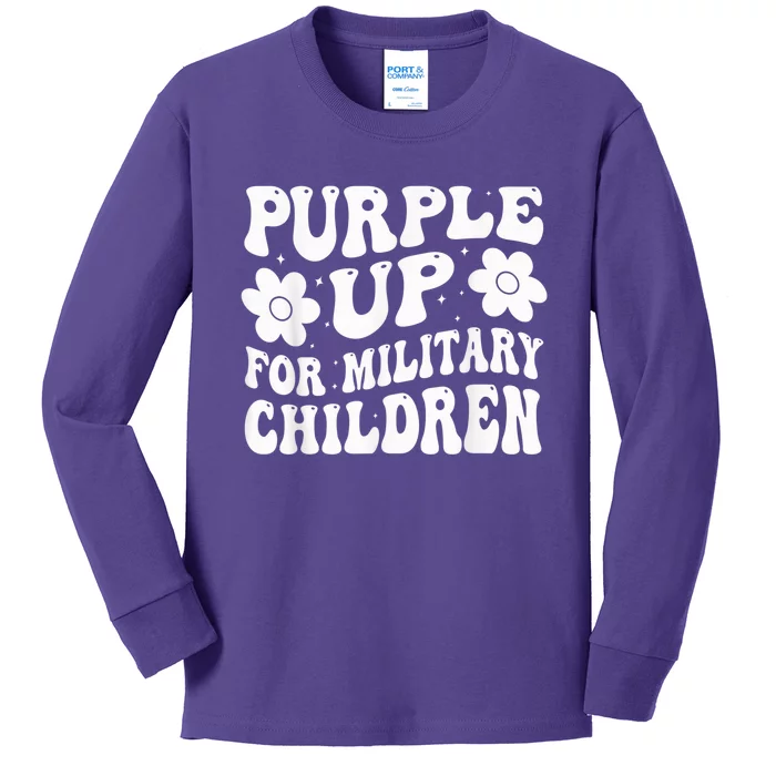 Purple Up For Military Kid Military Child Month Groovy Kids Long Sleeve Shirt