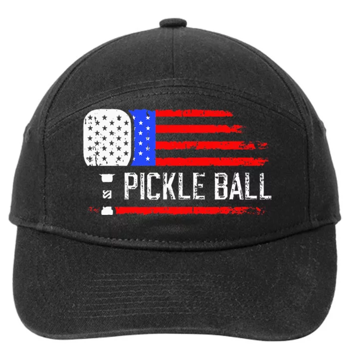 Pickleball US Flag Vintage Pickleball Paddle 7-Panel Snapback Hat