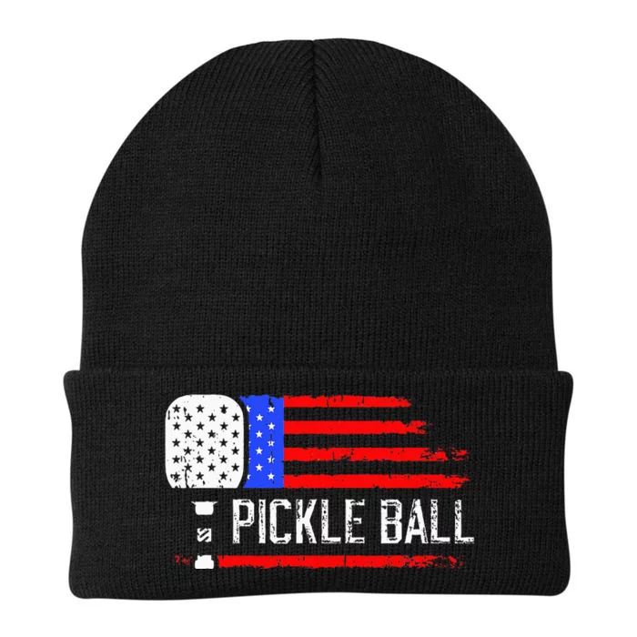 Pickleball US Flag Vintage Pickleball Paddle Knit Cap Winter Beanie