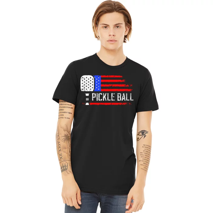 Pickleball US Flag Vintage Pickleball Paddle Premium T-Shirt