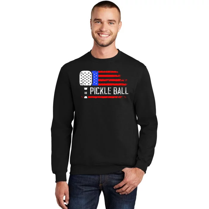 Pickleball US Flag Vintage Pickleball Paddle Tall Sweatshirt