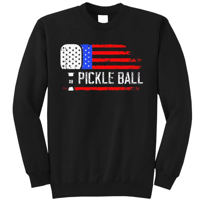 Pickleball US Flag Vintage Pickleball Paddle Tall Sweatshirt