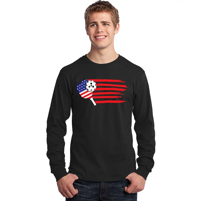 Pickleball US Flag American Patriotic Pickleball 4th of july Long Sleeve Shirt