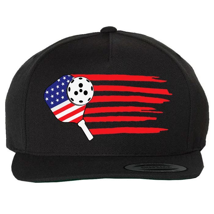 Pickleball US Flag American Patriotic Pickleball 4th of july Wool Snapback Cap