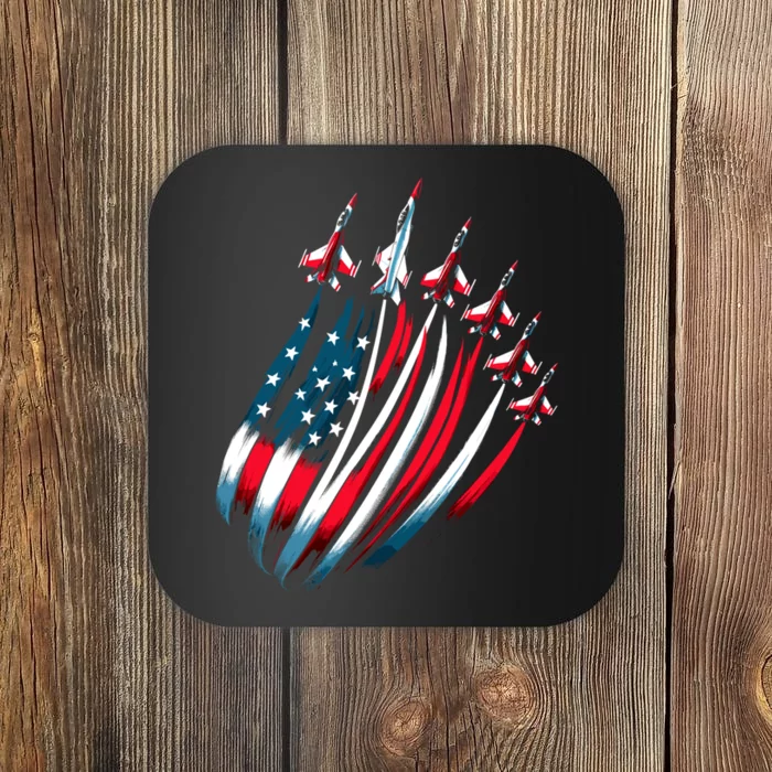 Patriotic Usa Flag Fighter Jets 4th Of July Coaster