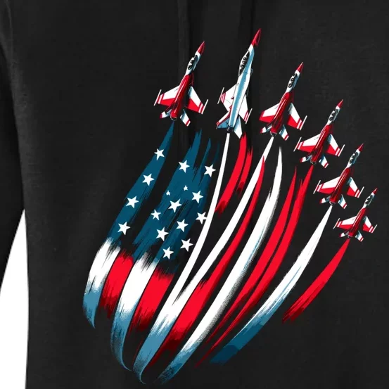 Patriotic Usa Flag Fighter Jets 4th Of July Women's Pullover Hoodie