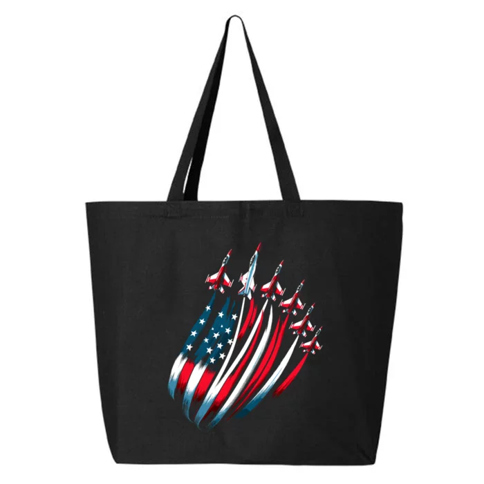 Patriotic Usa Flag Fighter Jets 4th Of July 25L Jumbo Tote