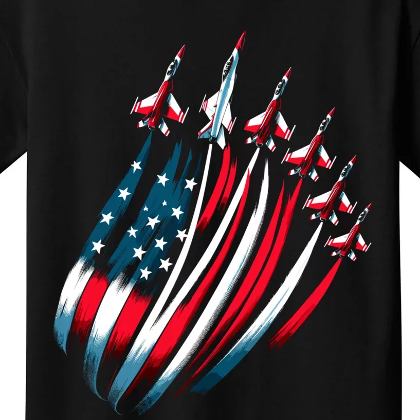 Patriotic Usa Flag Fighter Jets 4th Of July Kids T-Shirt