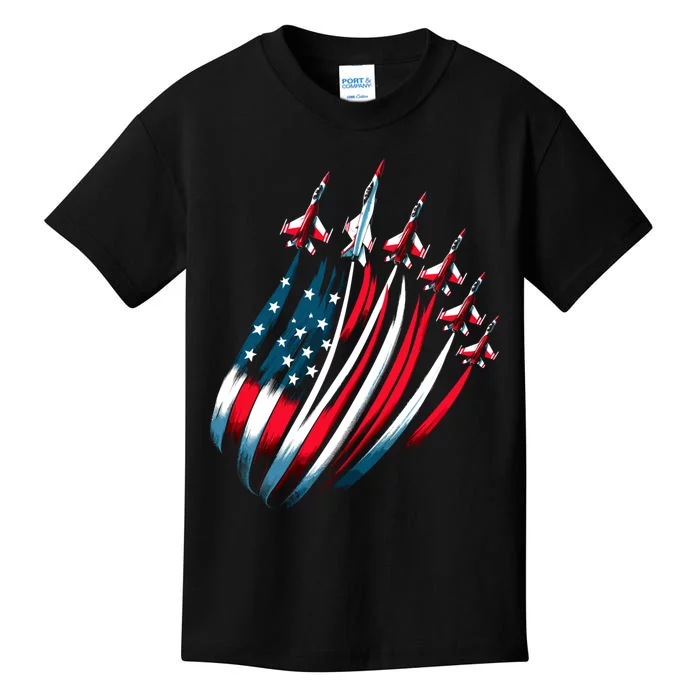 Patriotic Usa Flag Fighter Jets 4th Of July Kids T-Shirt