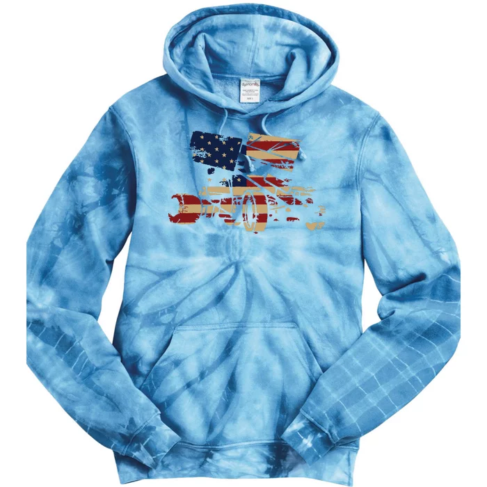 Patriotic USA Flag Sprint Car Dirt Track Racing Lover Tie Dye Hoodie