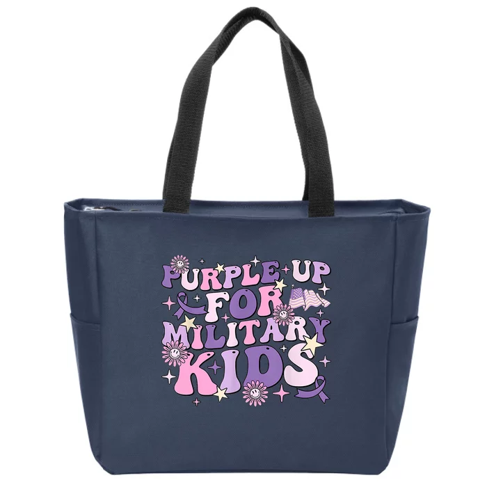 Purple Up For Military Cute Groovy Military Child Month Zip Tote Bag