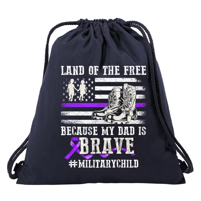 Purple Up For Military Land Of The Free My Dad Is Brave Gift Drawstring Bag