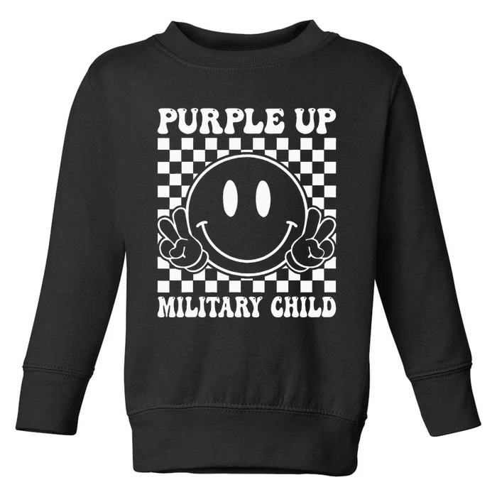 Purple Up For Military Groovy Military Child Month Toddler Sweatshirt