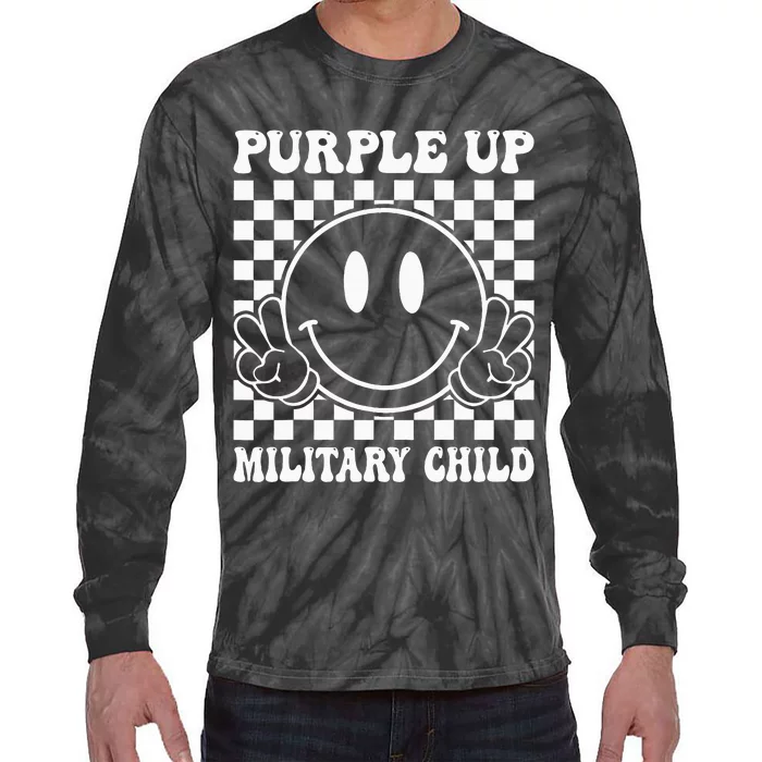 Purple Up For Military Groovy Military Child Month Tie-Dye Long Sleeve Shirt