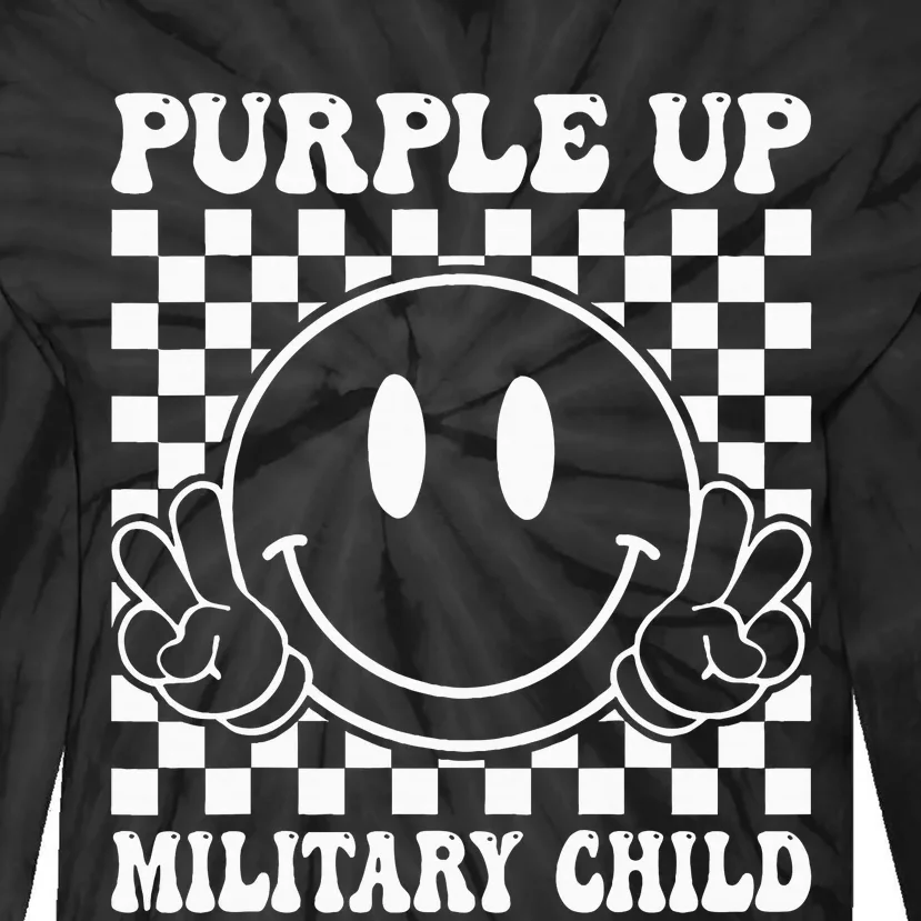 Purple Up For Military Groovy Military Child Month Tie-Dye Long Sleeve Shirt