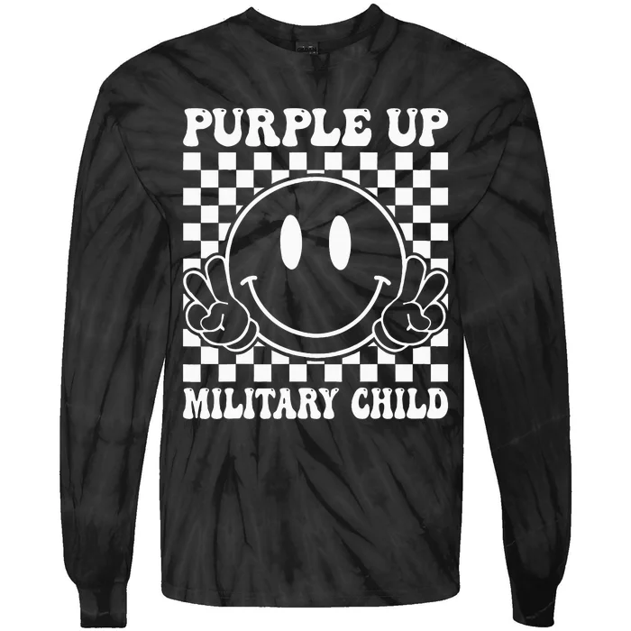 Purple Up For Military Groovy Military Child Month Tie-Dye Long Sleeve Shirt