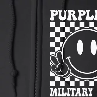 Purple Up For Military Groovy Military Child Month Full Zip Hoodie