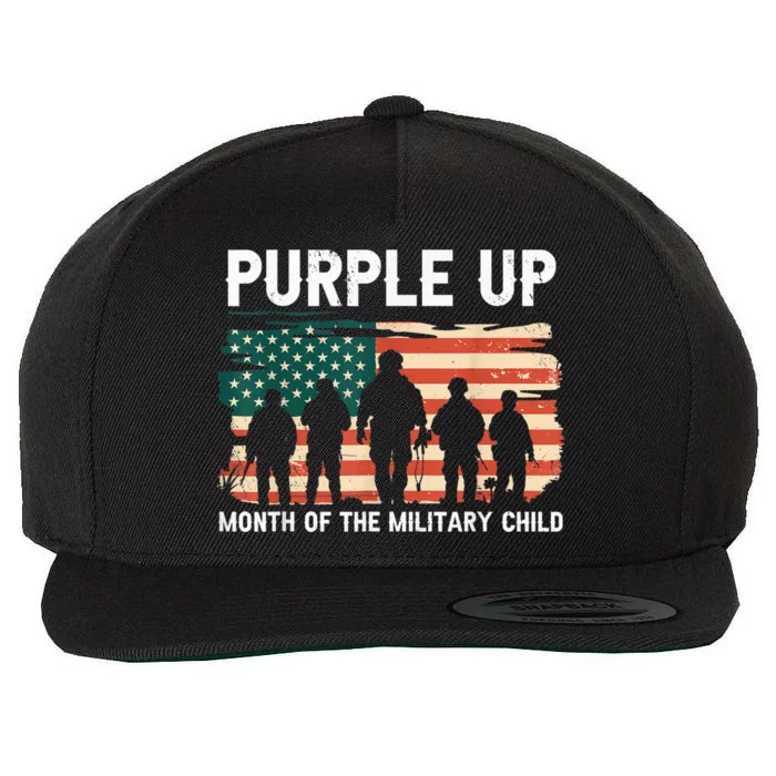 Purple Up For Military Kid Military Child Month US Flag Wool Snapback Cap