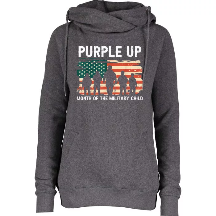 Purple Up For Military Kid Military Child Month US Flag Womens Funnel Neck Pullover Hood