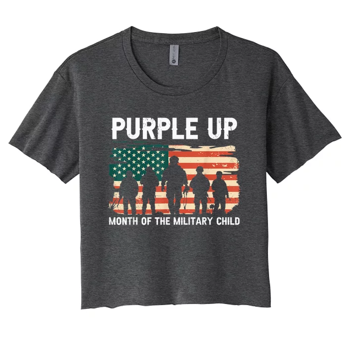 Purple Up For Military Kid Military Child Month US Flag Women's Crop Top Tee