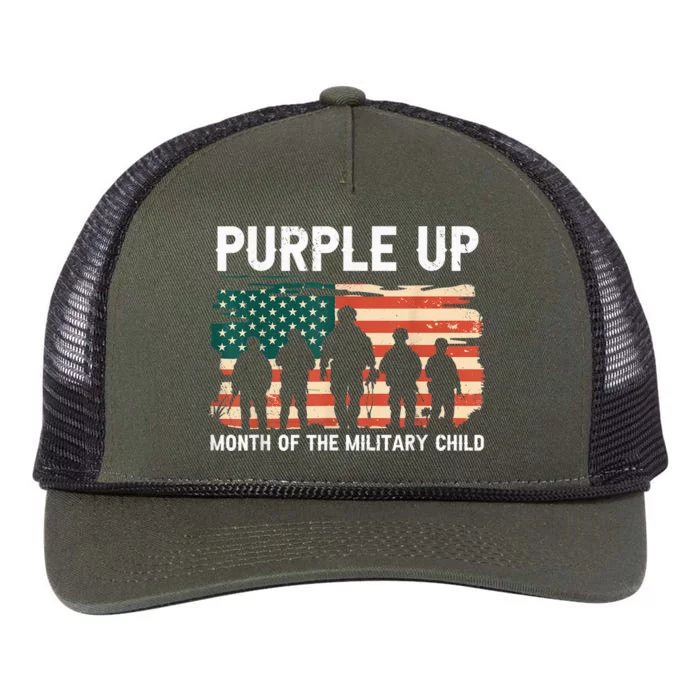 Purple Up For Military Kid Military Child Month US Flag Retro Rope Trucker Hat Cap