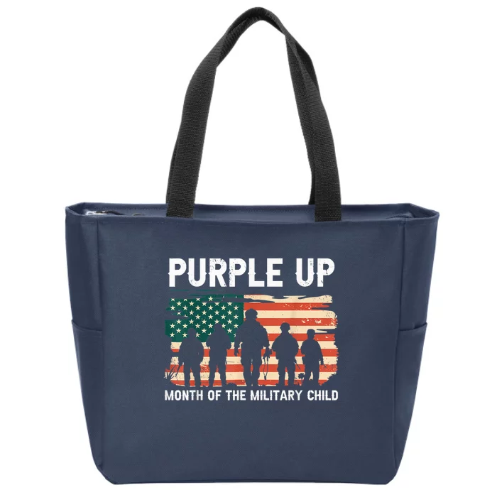 Purple Up For Military Kid Military Child Month US Flag Zip Tote Bag