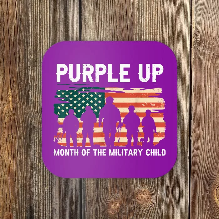 Purple Up For Military Kid Military Child Month US Flag Coaster