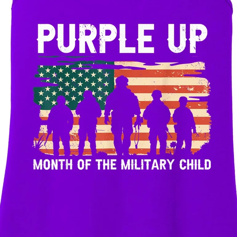 Purple Up For Military Kid Military Child Month US Flag Ladies Essential Tank