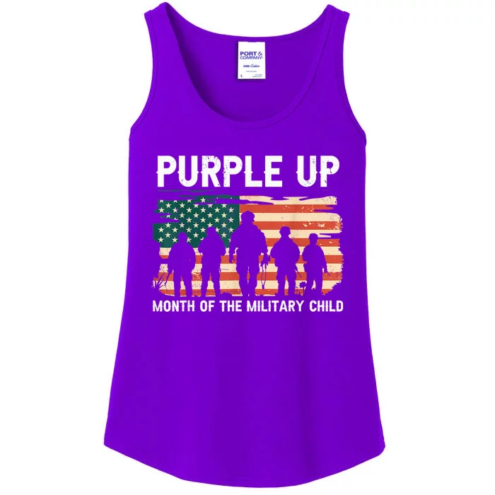 Purple Up For Military Kid Military Child Month US Flag Ladies Essential Tank