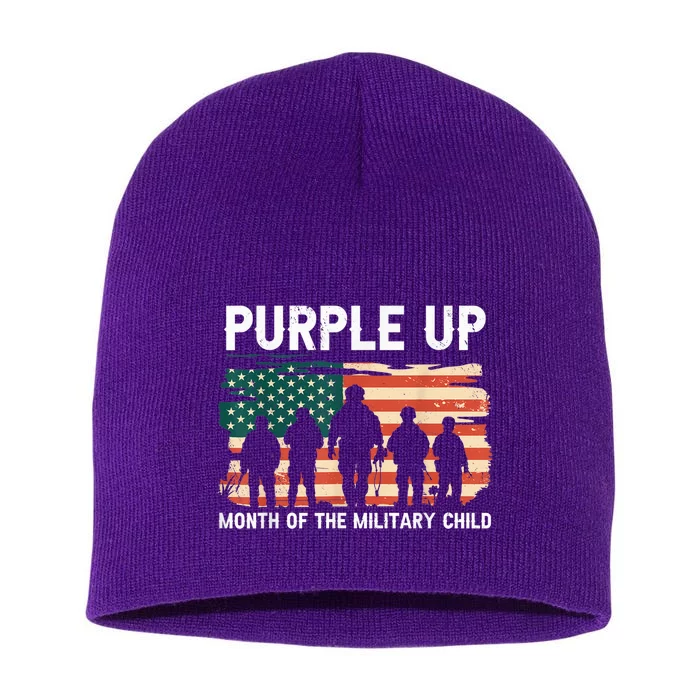 Purple Up For Military Kid Military Child Month US Flag Short Acrylic Beanie