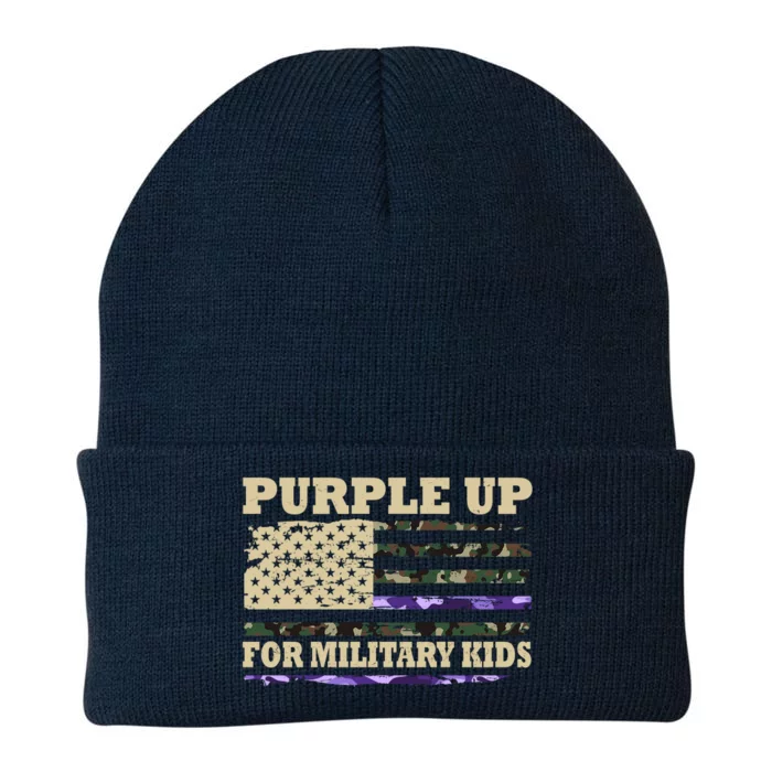 Purple Up For Military Kids Usa Flag Knit Cap Winter Beanie