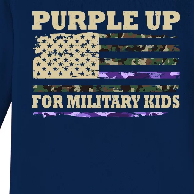 Purple Up For Military Kids Usa Flag Baby Long Sleeve Bodysuit