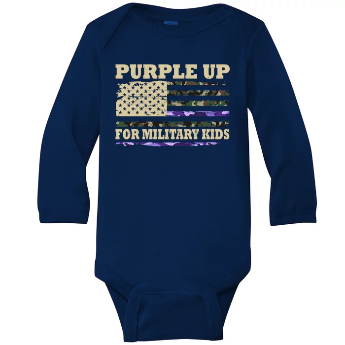 Purple Up For Military Kids Usa Flag Baby Long Sleeve Bodysuit