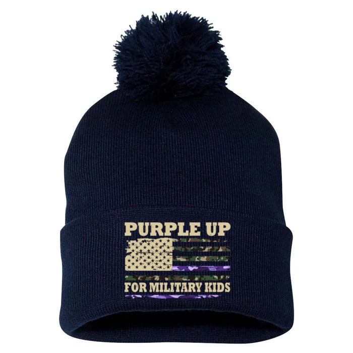 Purple Up For Military Kids Usa Flag Pom Pom 12in Knit Beanie