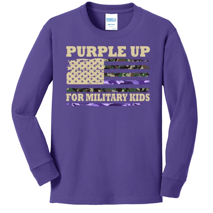 Purple Up For Military Kids Usa Flag Kids Long Sleeve Shirt