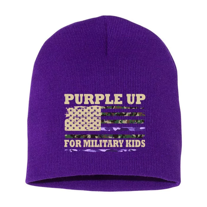 Purple Up For Military Kids Usa Flag Short Acrylic Beanie