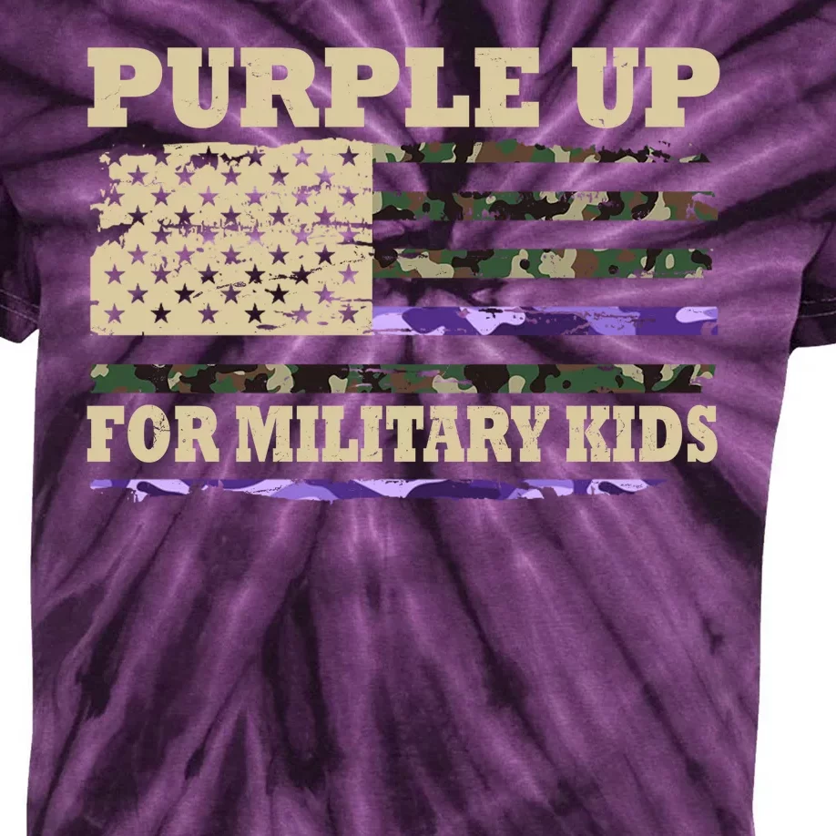 Purple Up For Military Kids Usa Flag Kids Tie-Dye T-Shirt