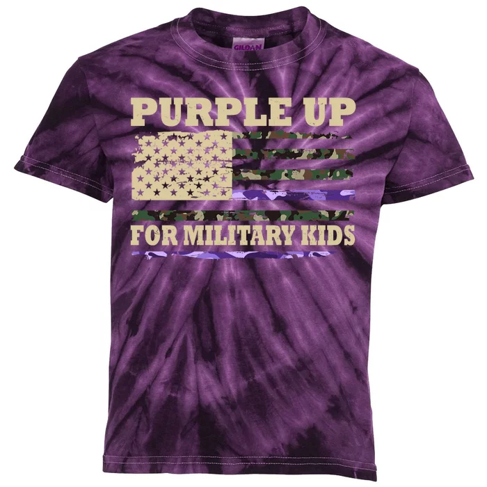 Purple Up For Military Kids Usa Flag Kids Tie-Dye T-Shirt