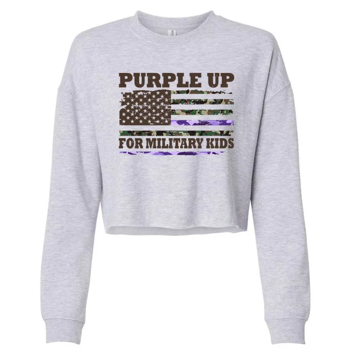 Purple Up For Military Kids Usa Flag Cropped Pullover Crew