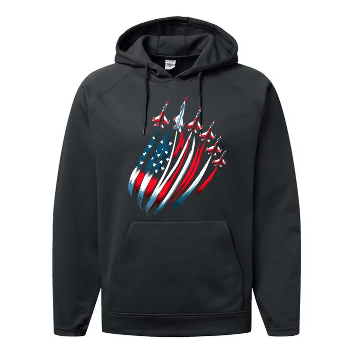 Patriotic Usa Flag Fighter Jets Boy 4th Of July Performance Fleece Hoodie