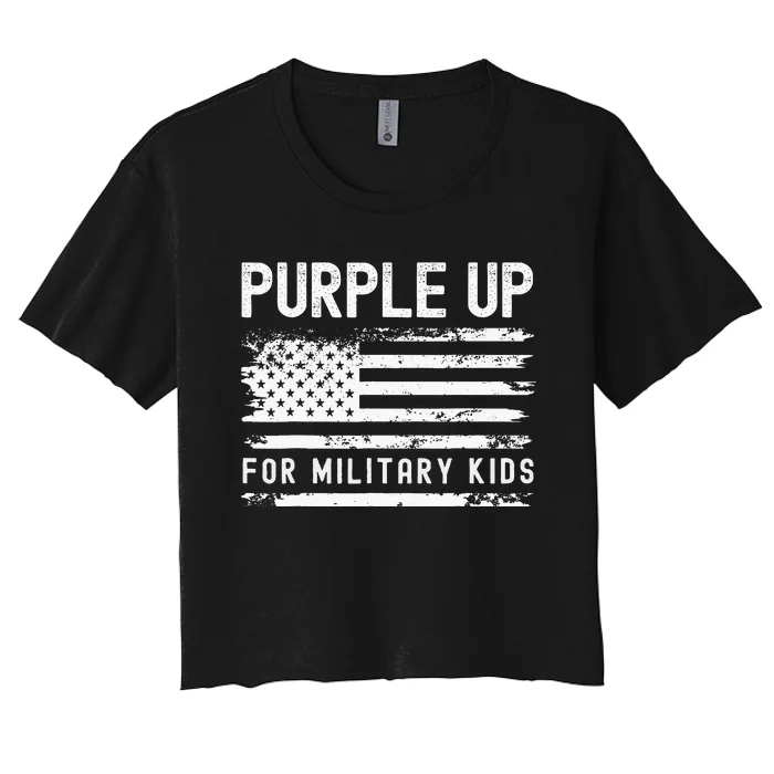 Purple Up For Military Military Child Month Usa Flag Women's Crop Top Tee