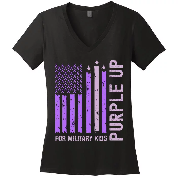 Purple Up For Military K.Ids Military Child Month Gift Women's V-Neck T-Shirt